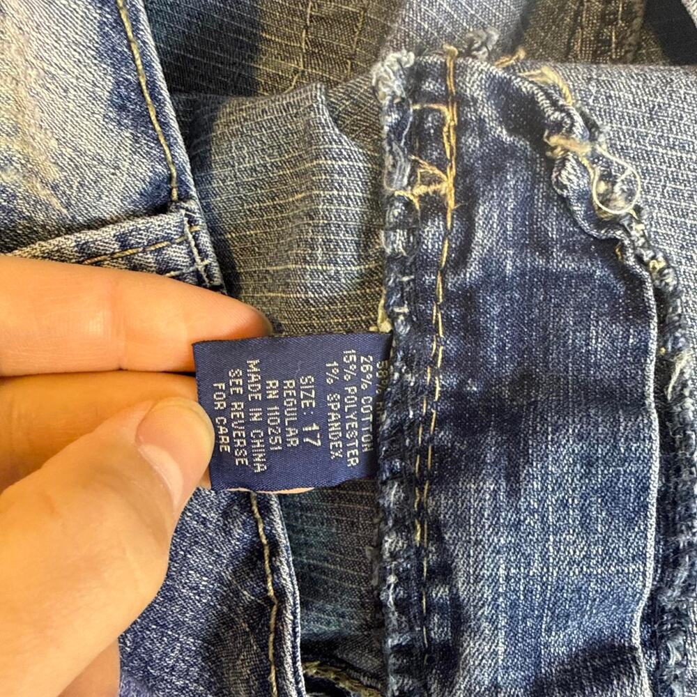 Y2K Angels Low Rise Bootcut Denim Jeans Women’s 17 Blue Distressed - Picture 3 of 8